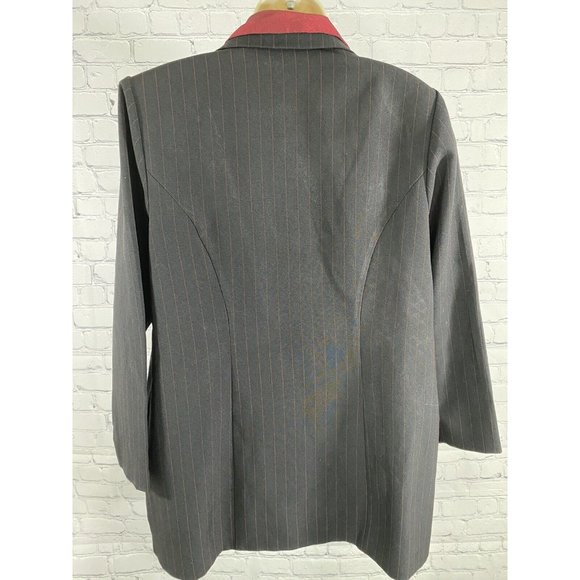 VTG Fashion Bug Black Red Striped Blazer Jacket With Red Dickie Collar 16W - Picture 4 of 12
